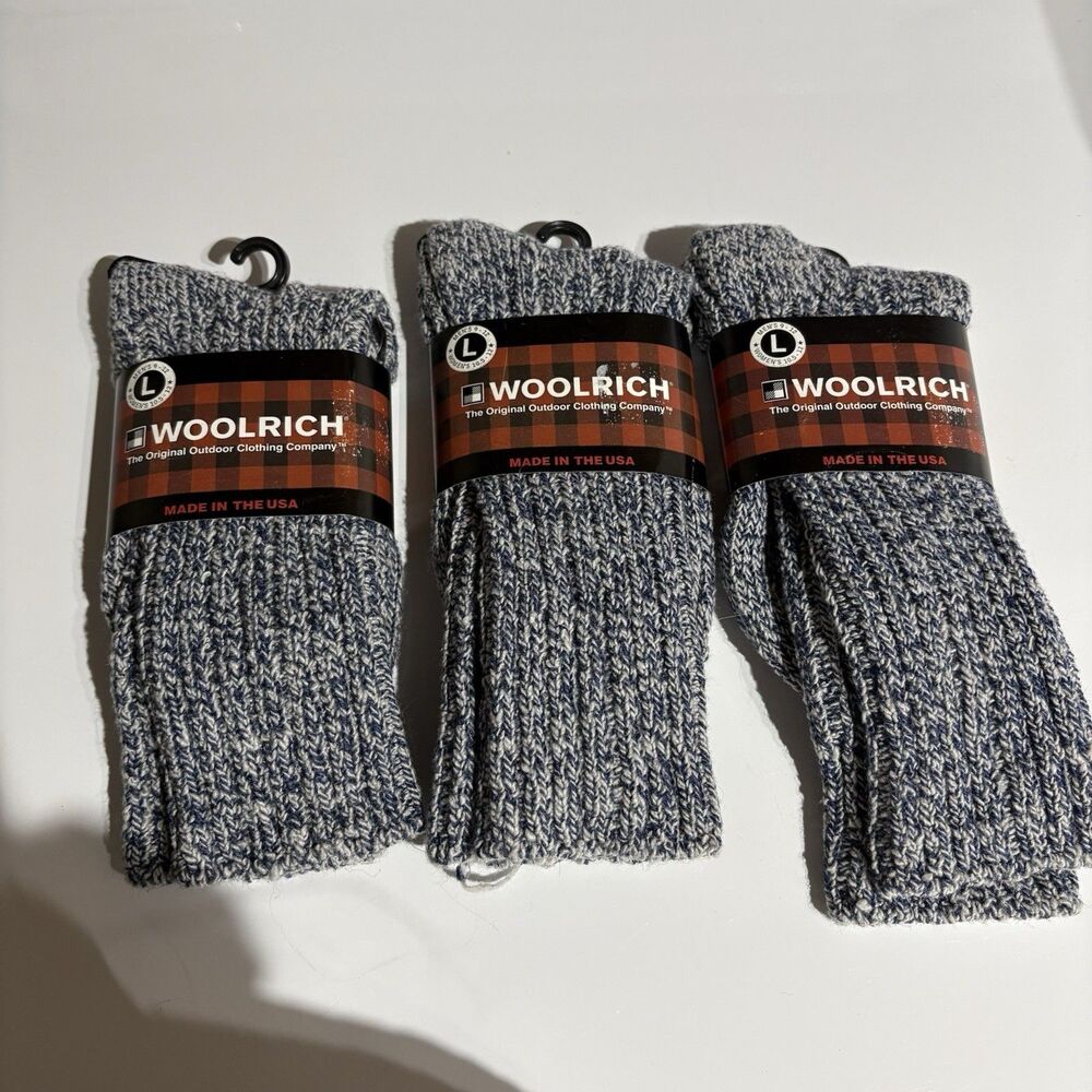 Woolrich Merino Wool Cotton Hiking Socks Mid Calf Gray Size L USA Greytweed